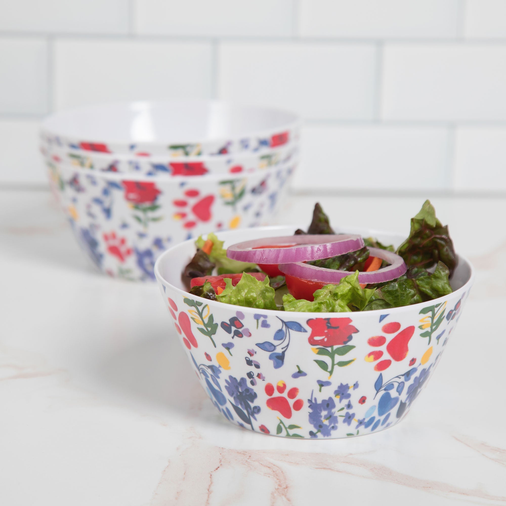 Flower Garden Paws Melamine Dinnerware Set Of 4