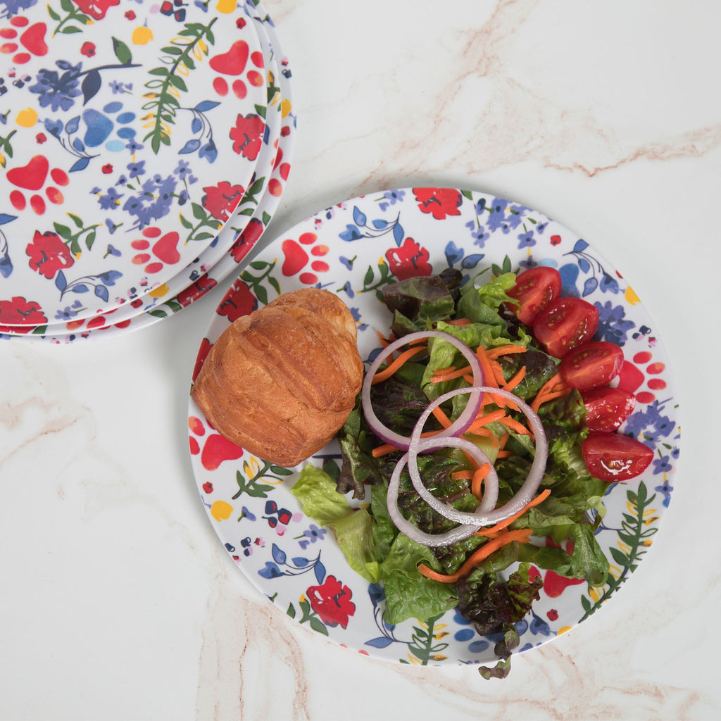 Flower Garden Paws Melamine Dinnerware Set Of 4