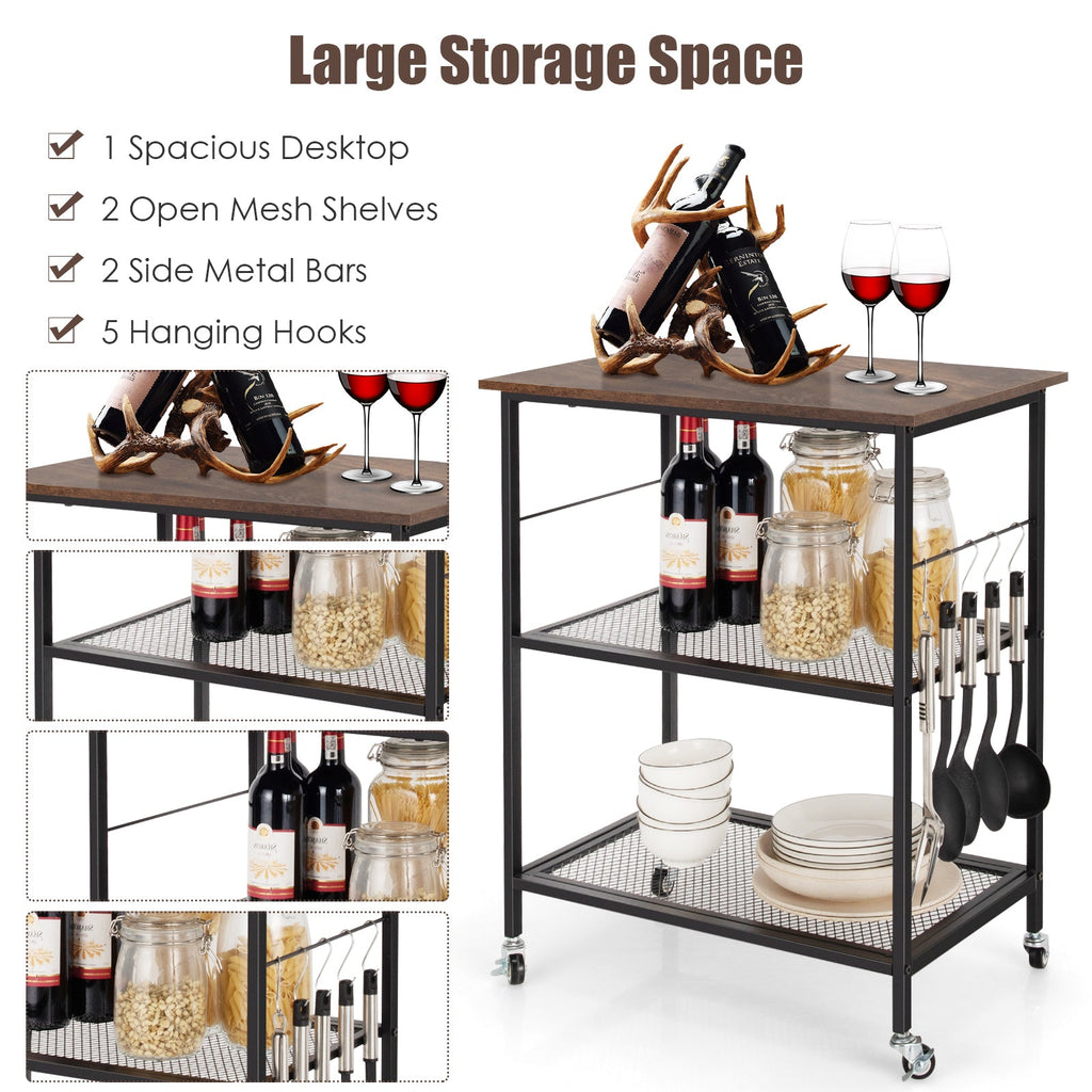 3-Tier Kitchen Utility Industrial Cart