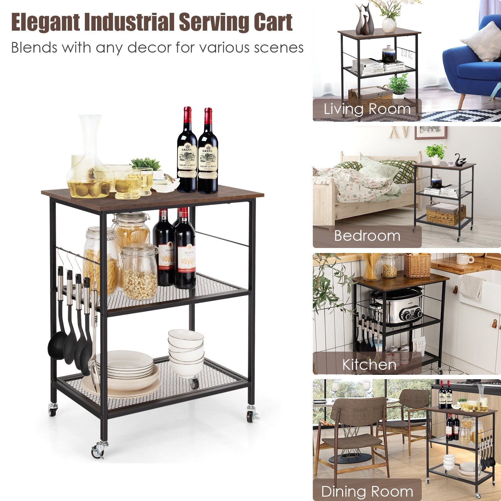 3-Tier Kitchen Utility Industrial Cart