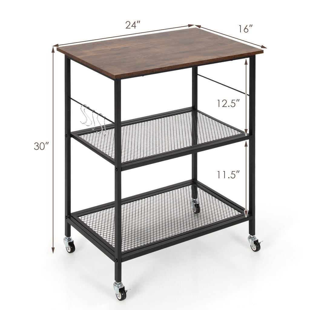 3-Tier Kitchen Utility Industrial Cart