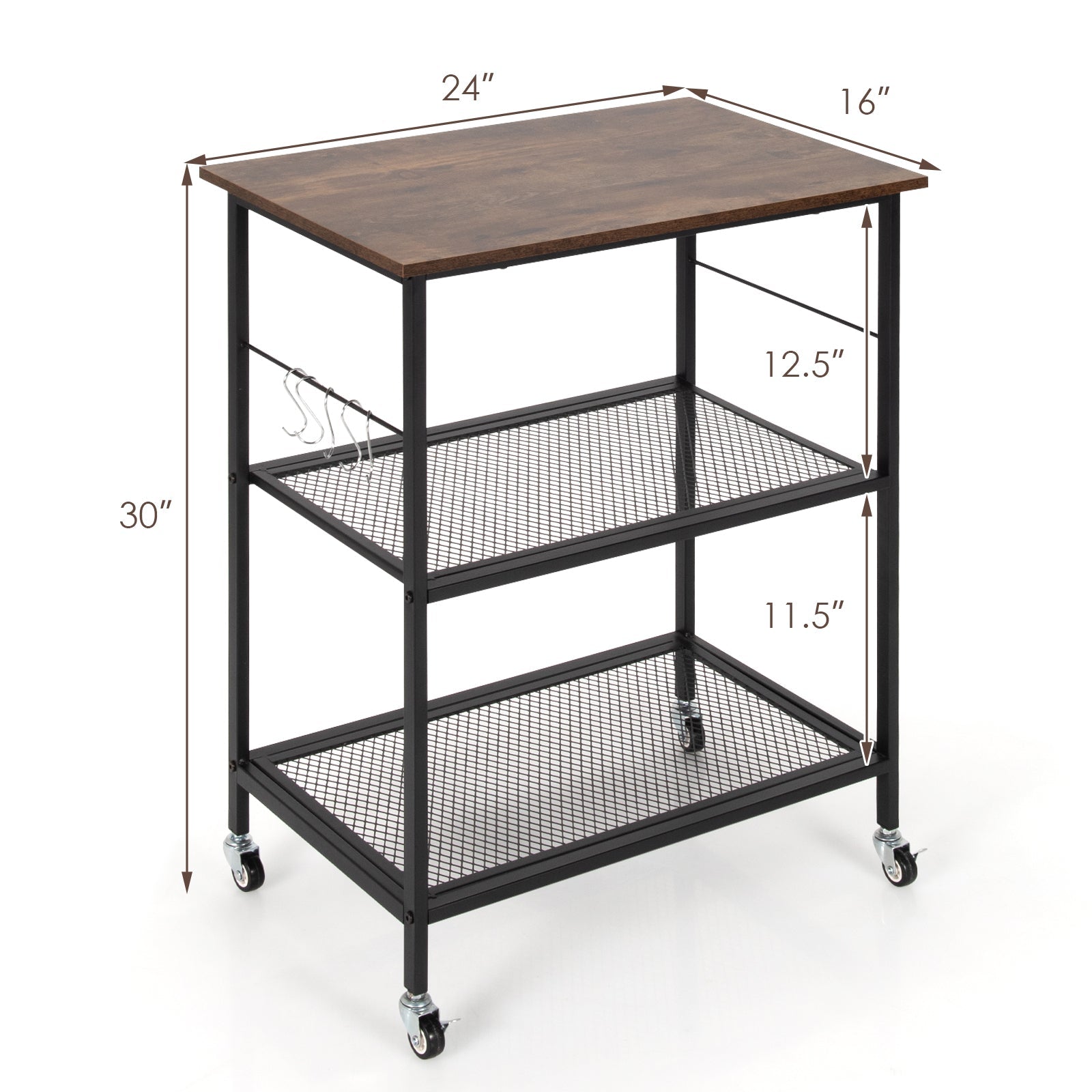 3-Tier Kitchen Utility Industrial Cart