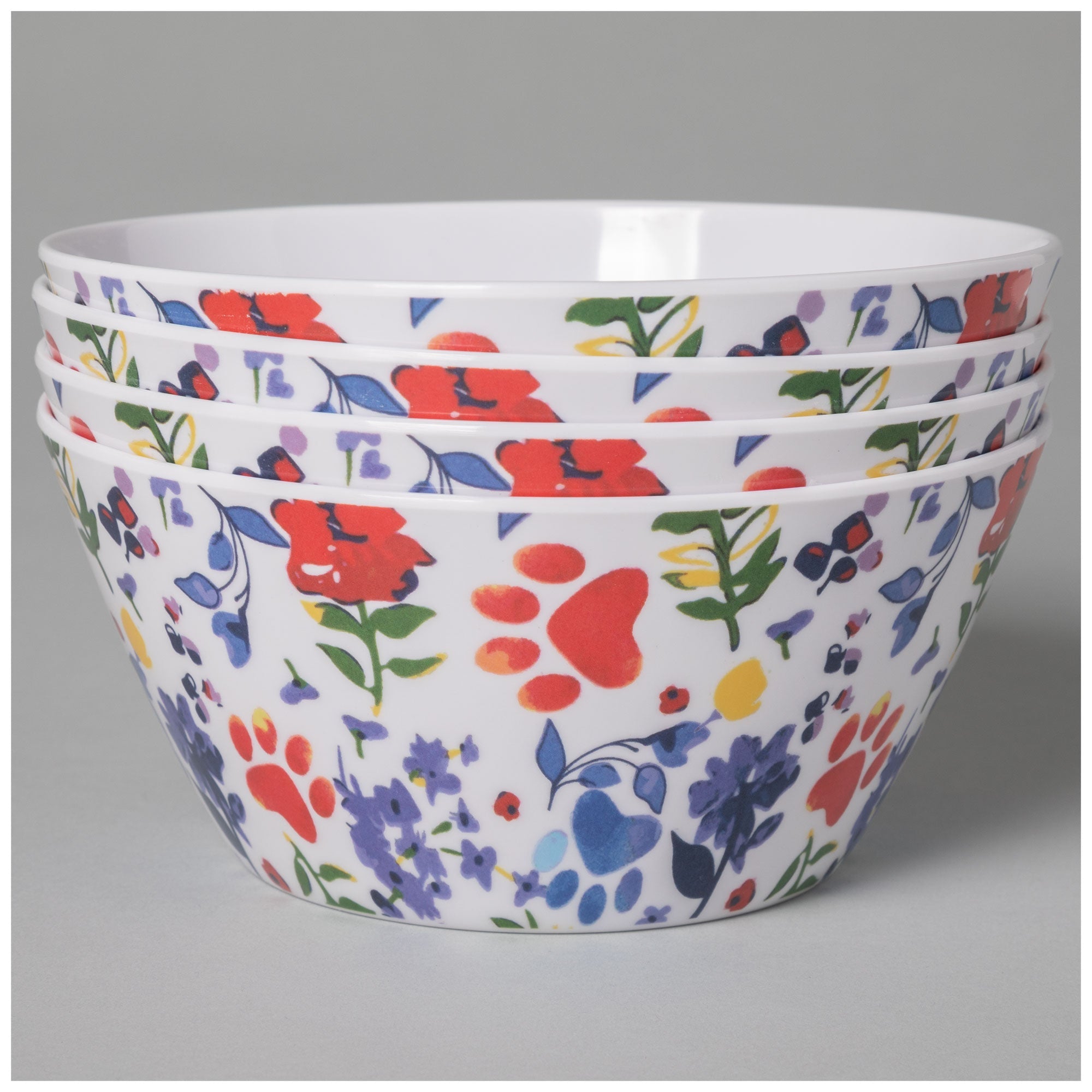 Flower Garden Paws Melamine Dinnerware Set Of 4