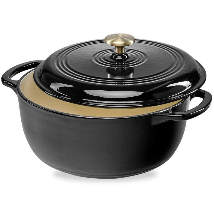 6 Quart Large Black Enamel Cast-Iron Dutch Oven