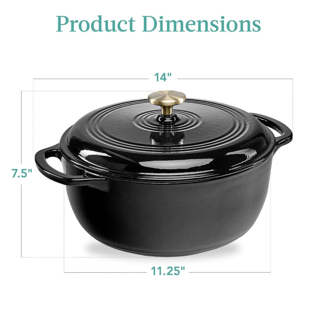 6 Quart Large Black Enamel Cast-Iron Dutch Oven
