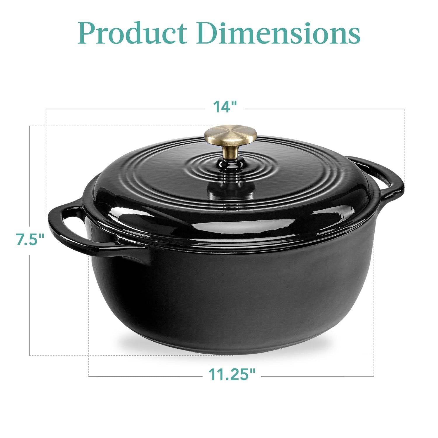6 Quart Large Black Enamel Cast-Iron Dutch Oven