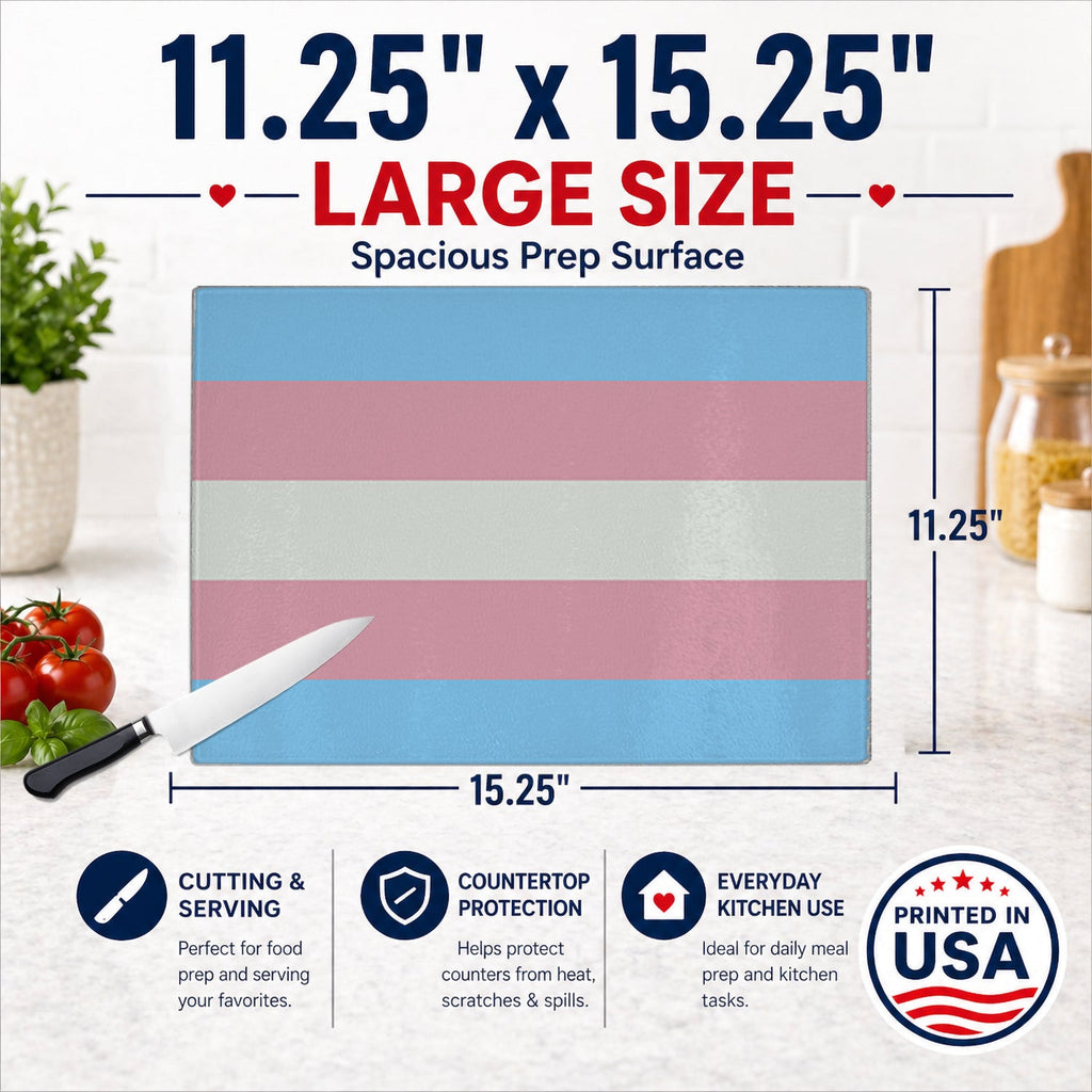 Transgender Pride Cutting Board Tempered Glass Kitchen Surface, Heat Resistant Chopping with Non-Slip Feet,Food Prep & Serving