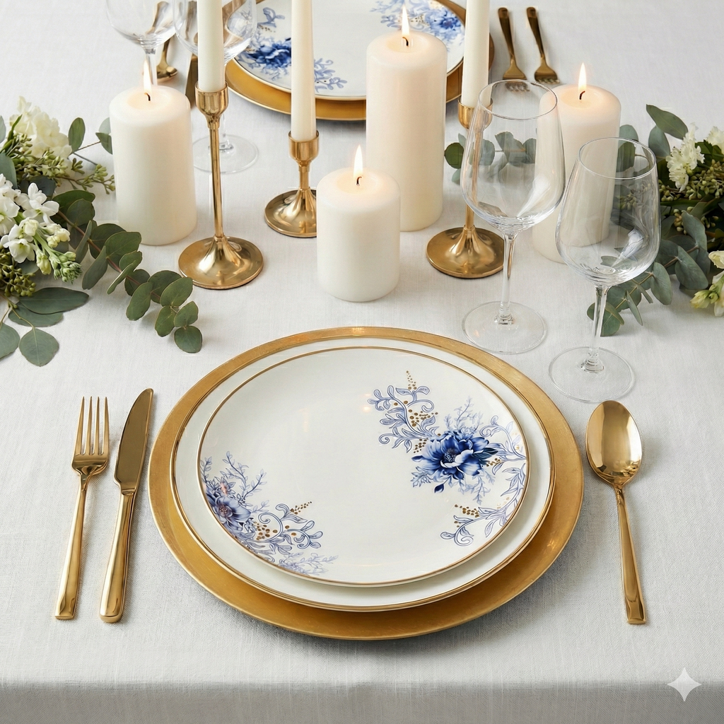 Blue Floral Accent Plate - Set Of 4
