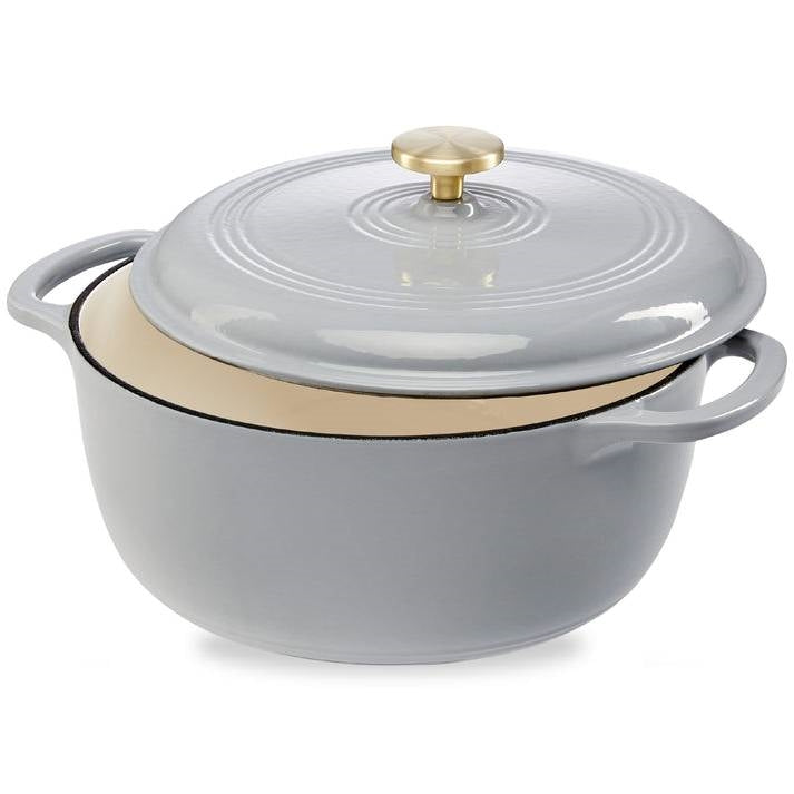 6 Quart Large Light Grey Enamel Cast-Iron Dutch Oven