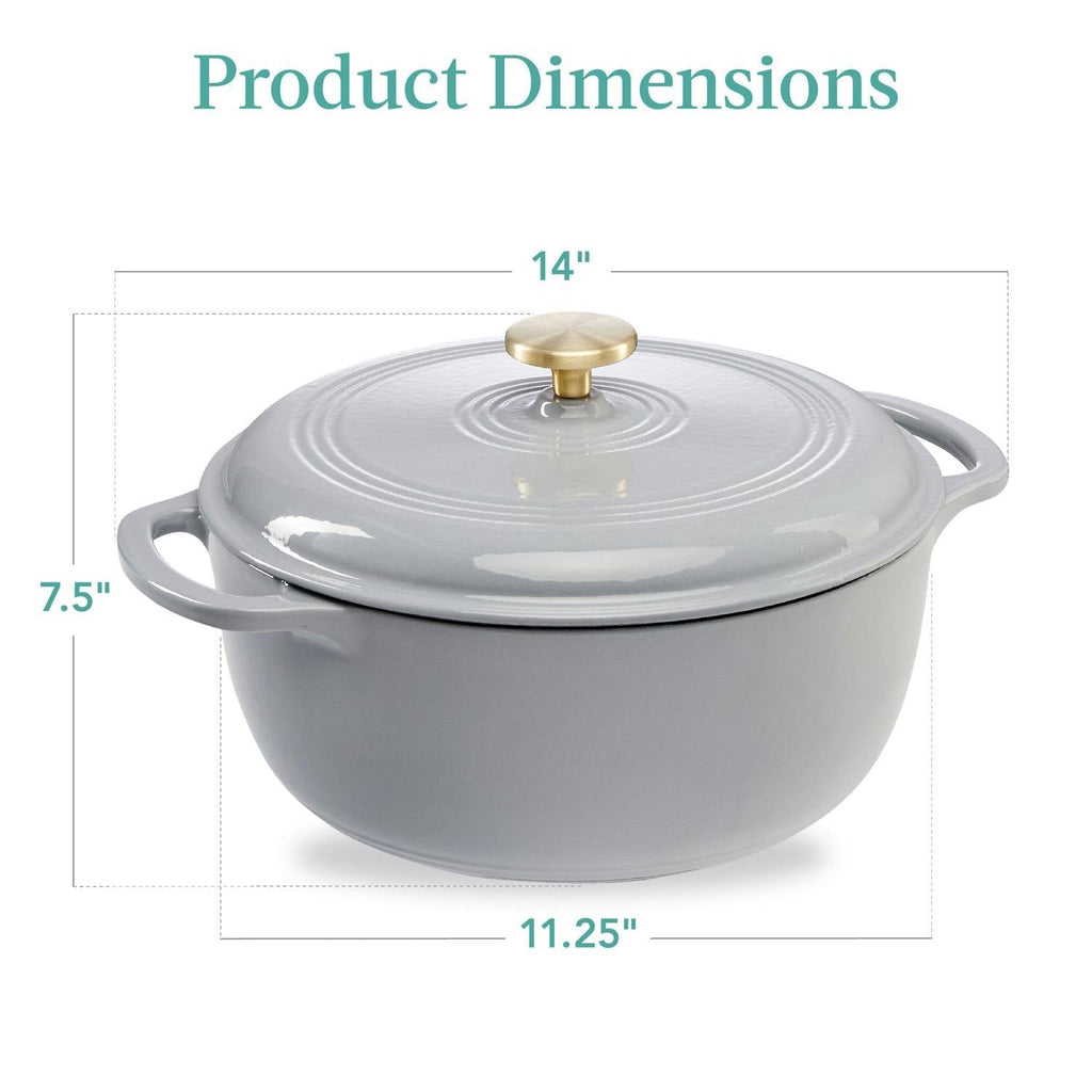 6 Quart Large Light Grey Enamel Cast-Iron Dutch Oven