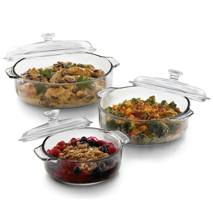 6-Piece Round Glass Casserole Cookware Bakeware Set With Lids