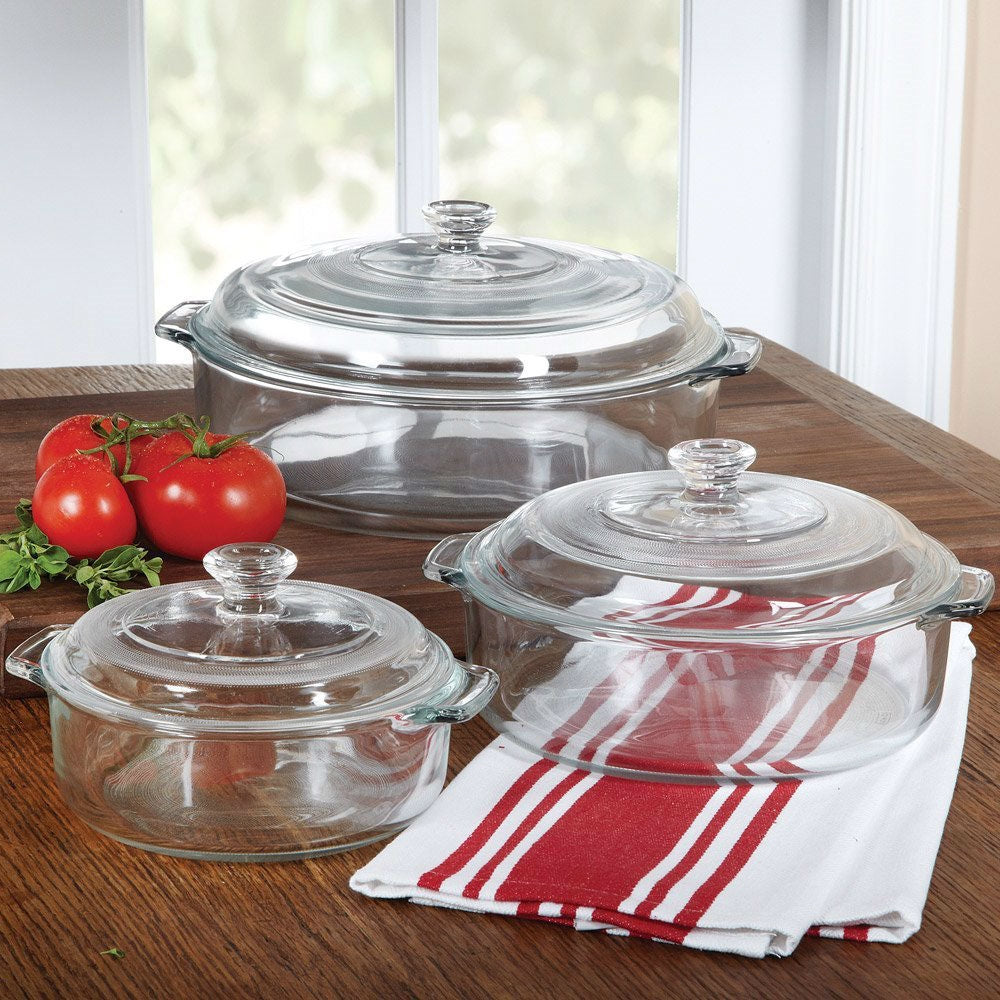 6-Piece Round Glass Casserole Cookware Bakeware Set With Lids