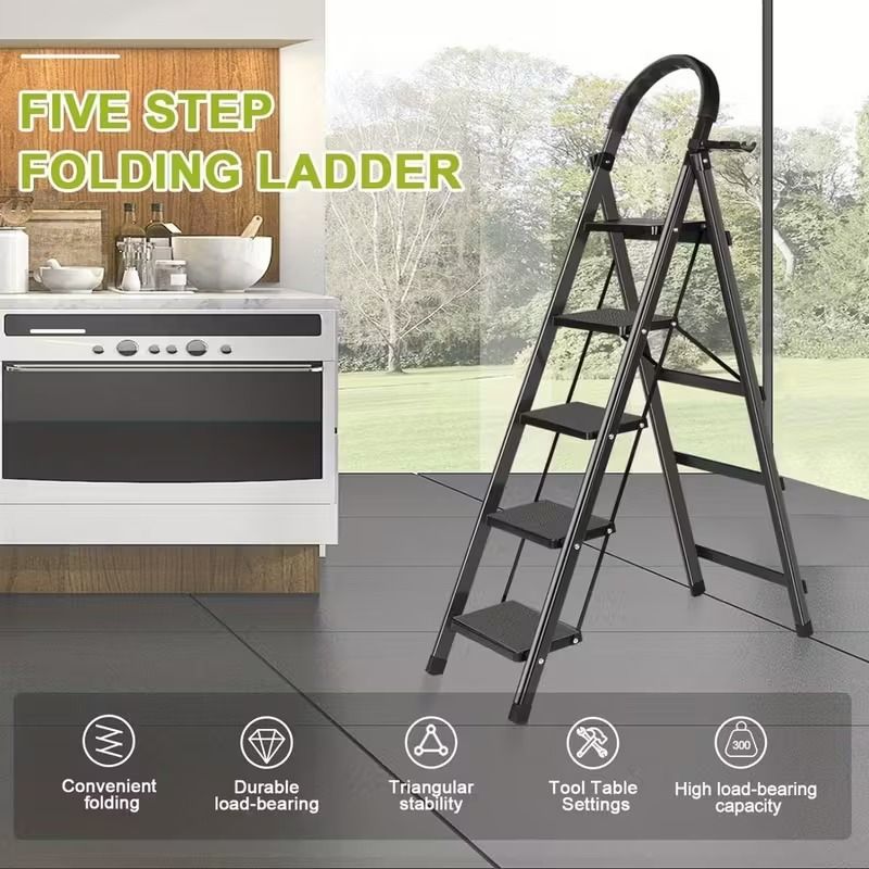 Foldable Steel Step Stool with Tool Tray, 300LBS Capacity