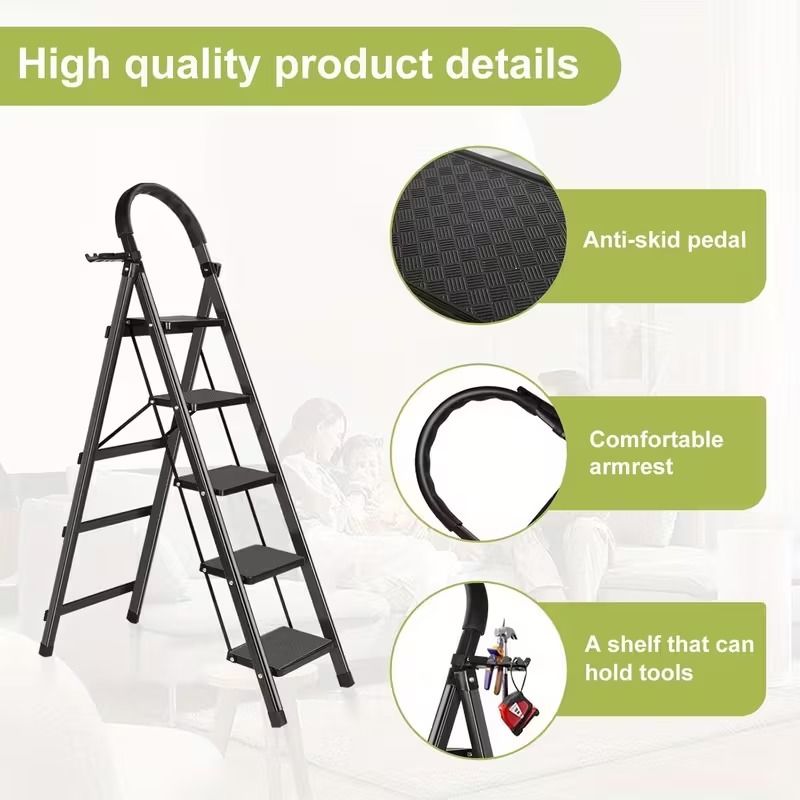Foldable Steel Step Stool with Tool Tray, 300LBS Capacity