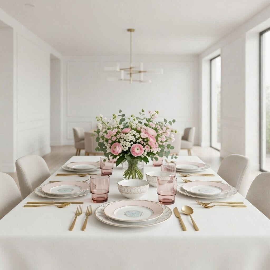 16 Piece Pink & Gold Dinnerware Set