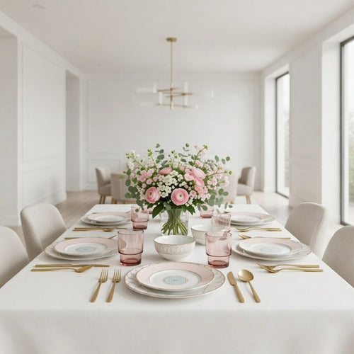 16 Piece Pink & Gold Dinnerware Set
