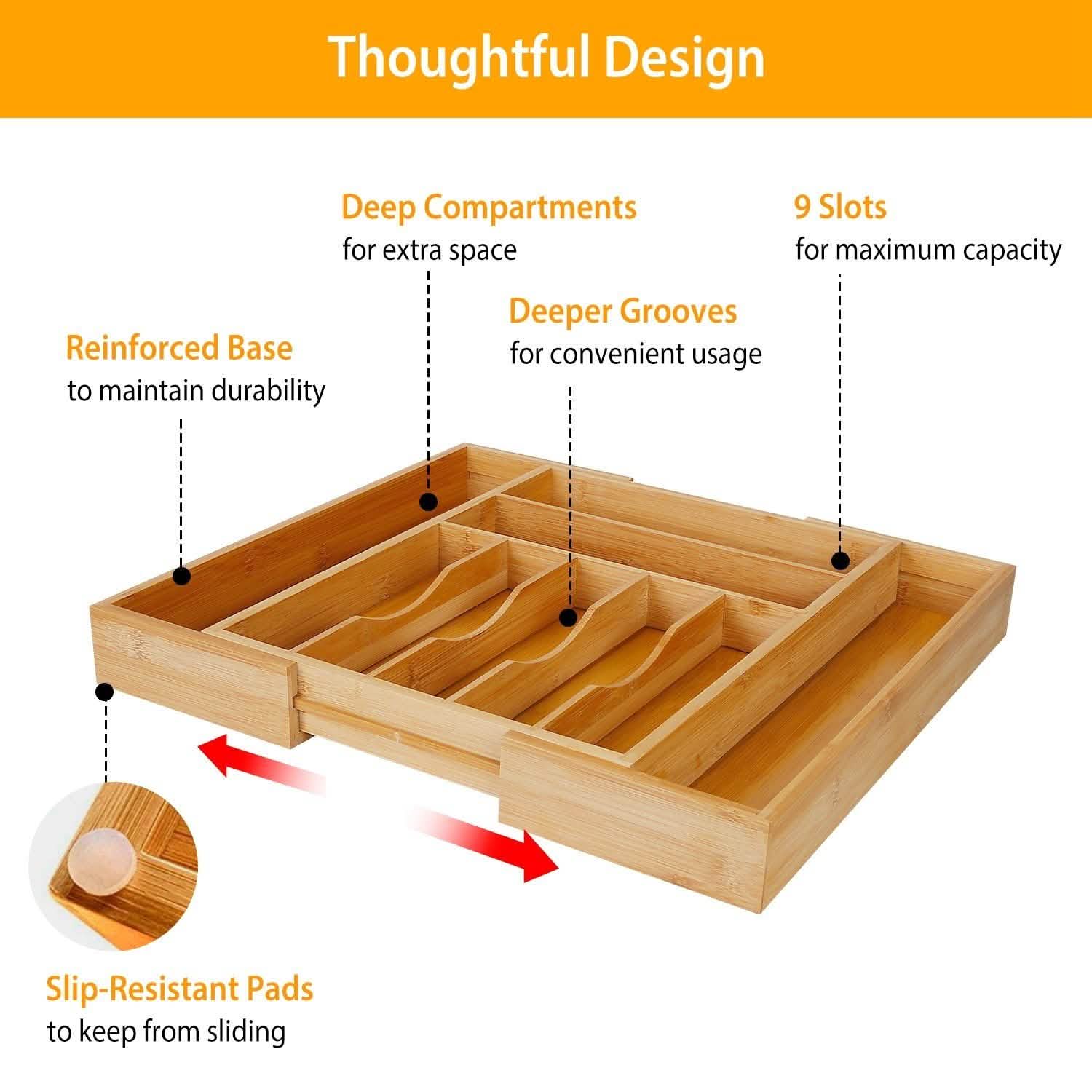 Expandable Bamboo Cutlery Drawer Organizer