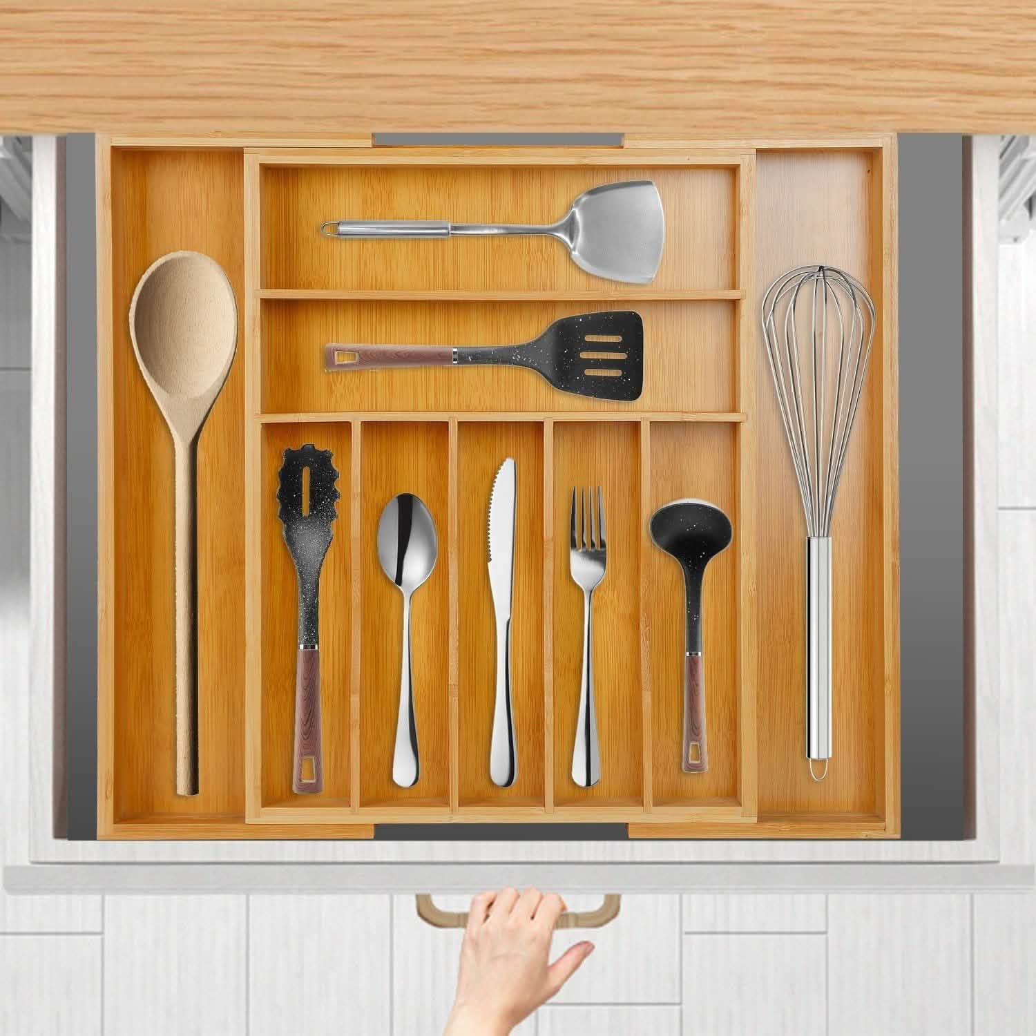 Expandable Bamboo Cutlery Drawer Organizer
