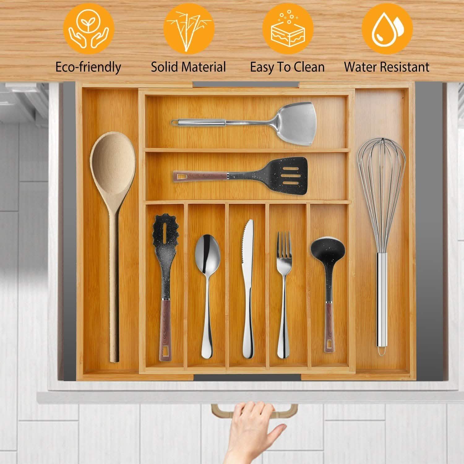 Expandable Bamboo Cutlery Drawer Organizer