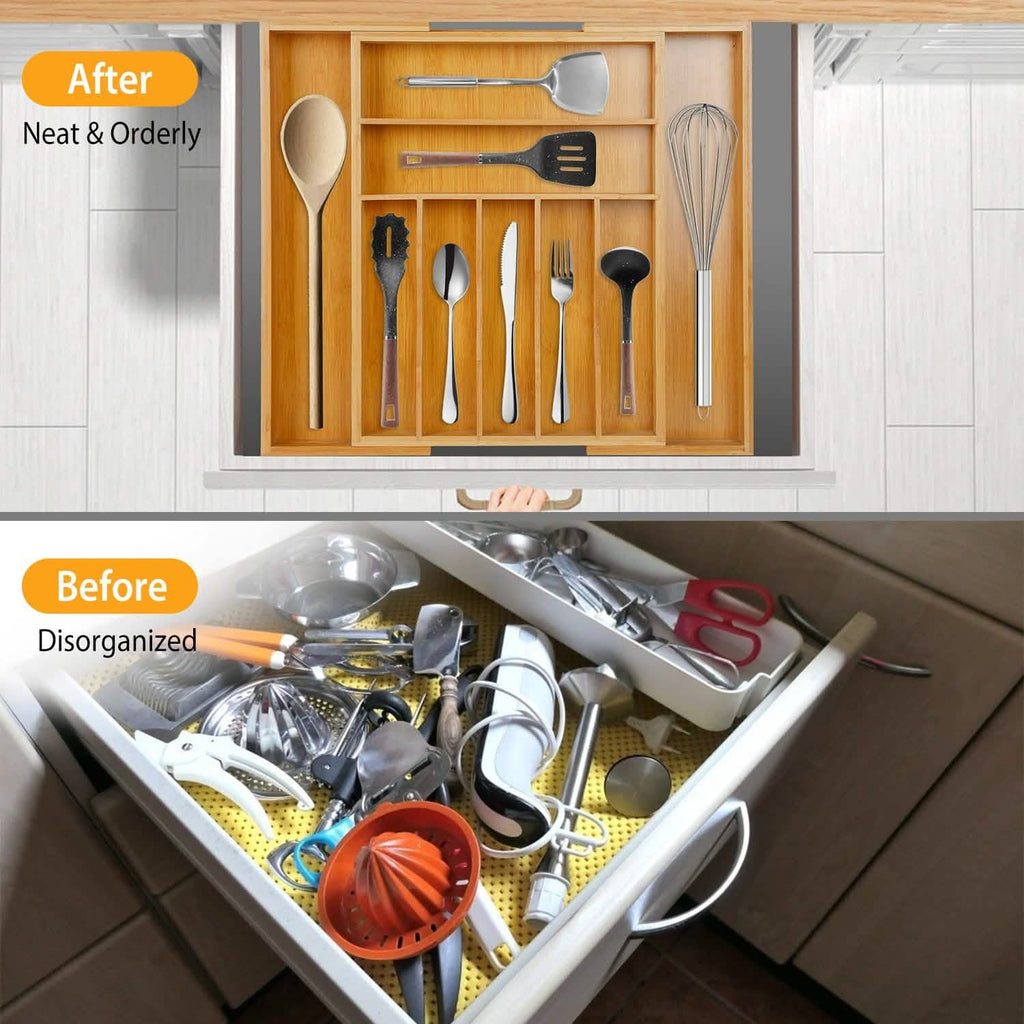 Expandable Bamboo Cutlery Drawer Organizer