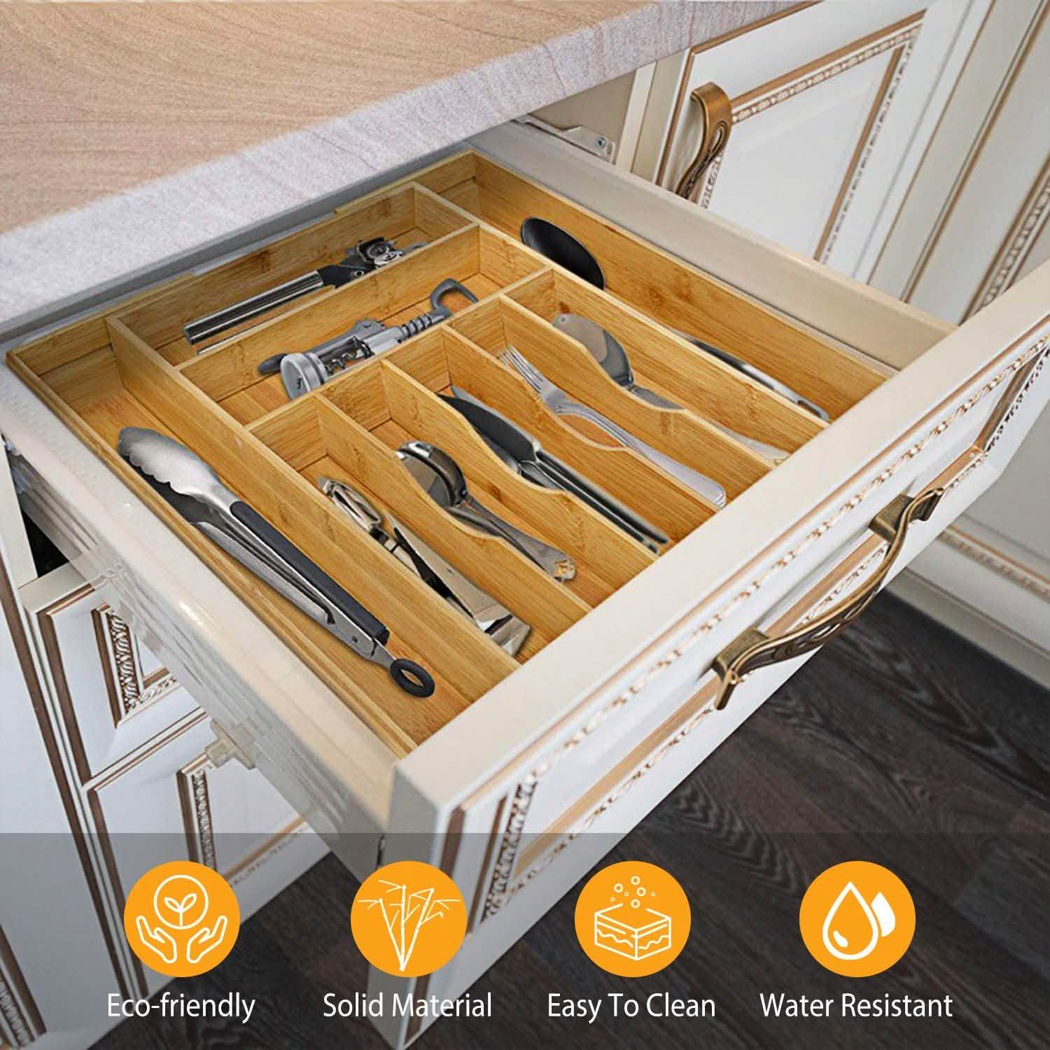 Expandable Bamboo Cutlery Drawer Organizer