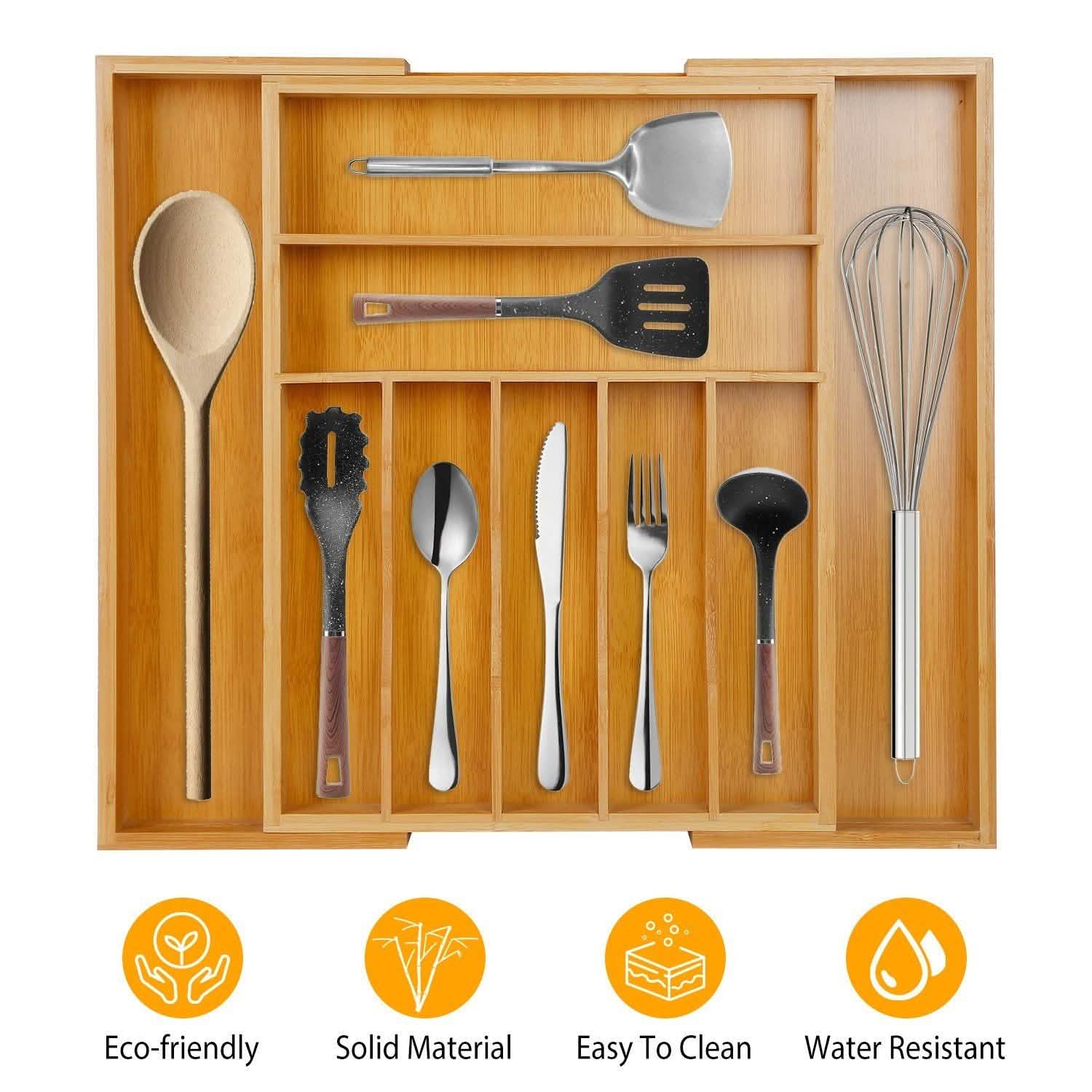 Expandable Bamboo Cutlery Drawer Organizer
