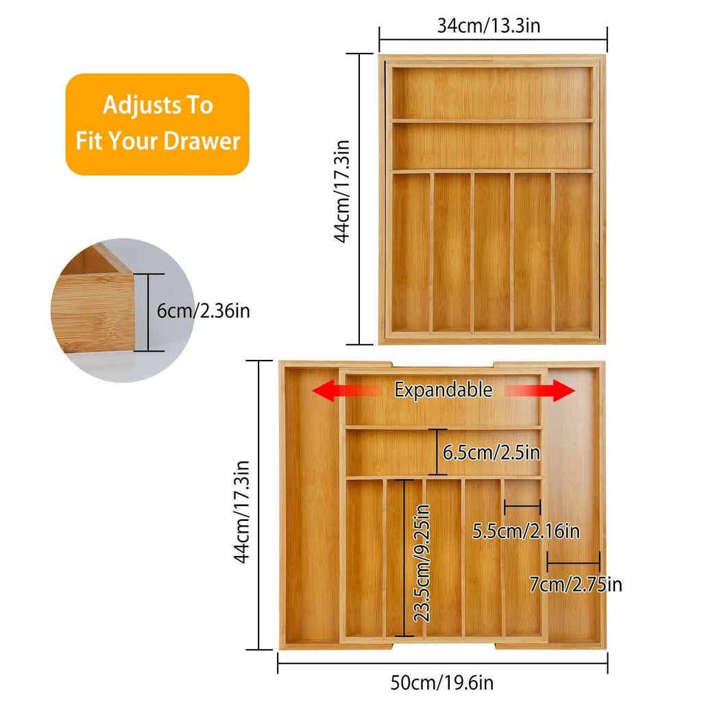 Expandable Bamboo Cutlery Drawer Organizer